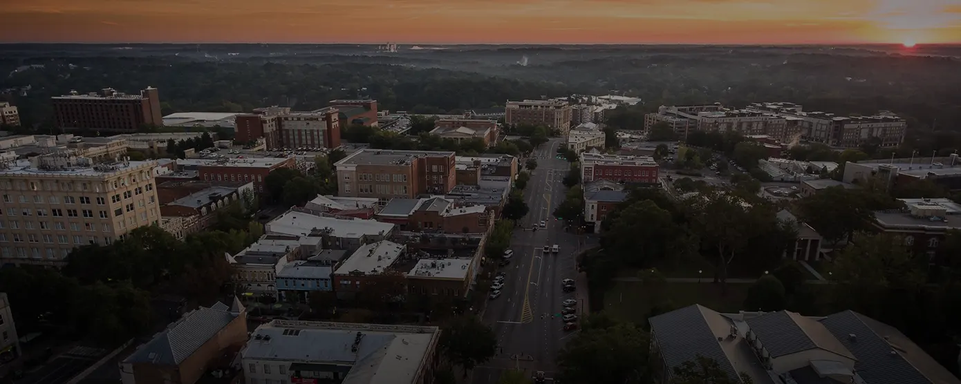 Aerial view of Athens, Georgia cityscape highlighting reliable internet providers in Athens, GA and options to compare the best services.