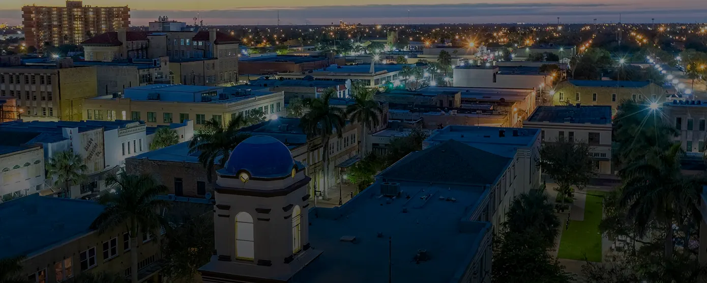 Aerial view of Brownsville, Texas cityscape, featured as a banner image for Talk Walk Connection highlighting internet providers in Brownsville, TX.