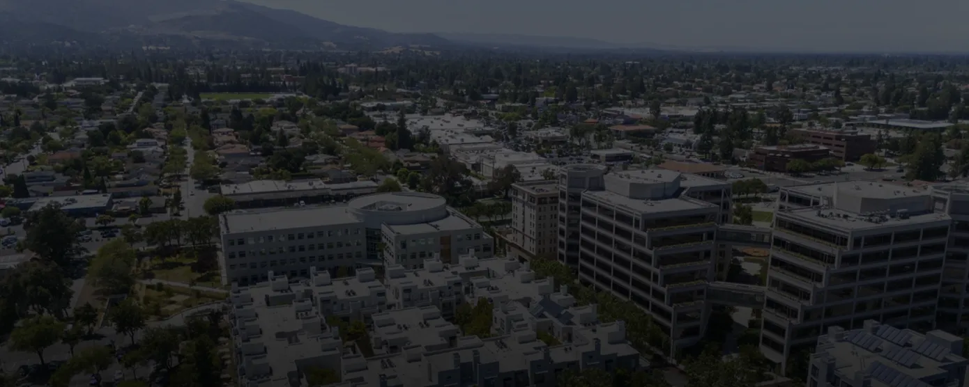 Aerial view of Cupertino, CA cityscape highlighting reliable internet provider options with Talk Walk Connection.