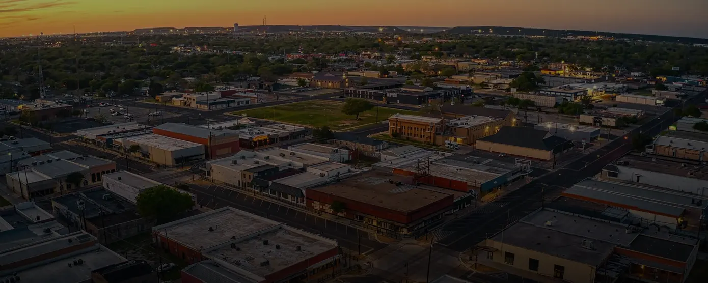 Aerial view of Killeen, Texas, highlighting the cityscape and surrounding area, used as a banner image for internet providers in Killeen, TX.