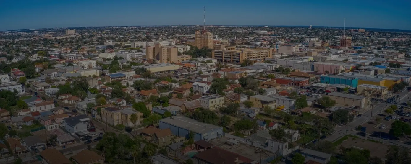 Aerial view of Laredo, Texas, highlighting the cityscape and surrounding landscape, used as a banner image for internet providers in Laredo, TX.