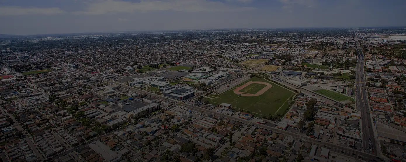 Aerial view of Long Beach, California cityscape near the coast, representing Best Internet Provider in Long Beach, CA.