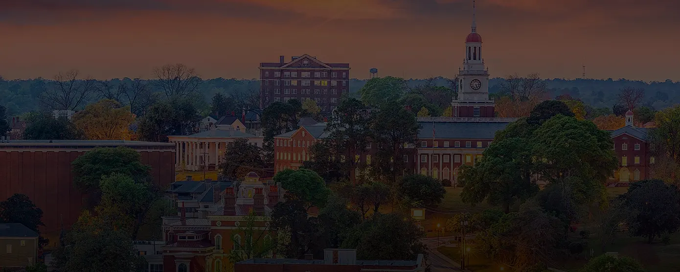 Aerial view of Macon, Georgia, showcasing the cityscape and surrounding landscape, used as a banner image for internet providers in Macon, GA.