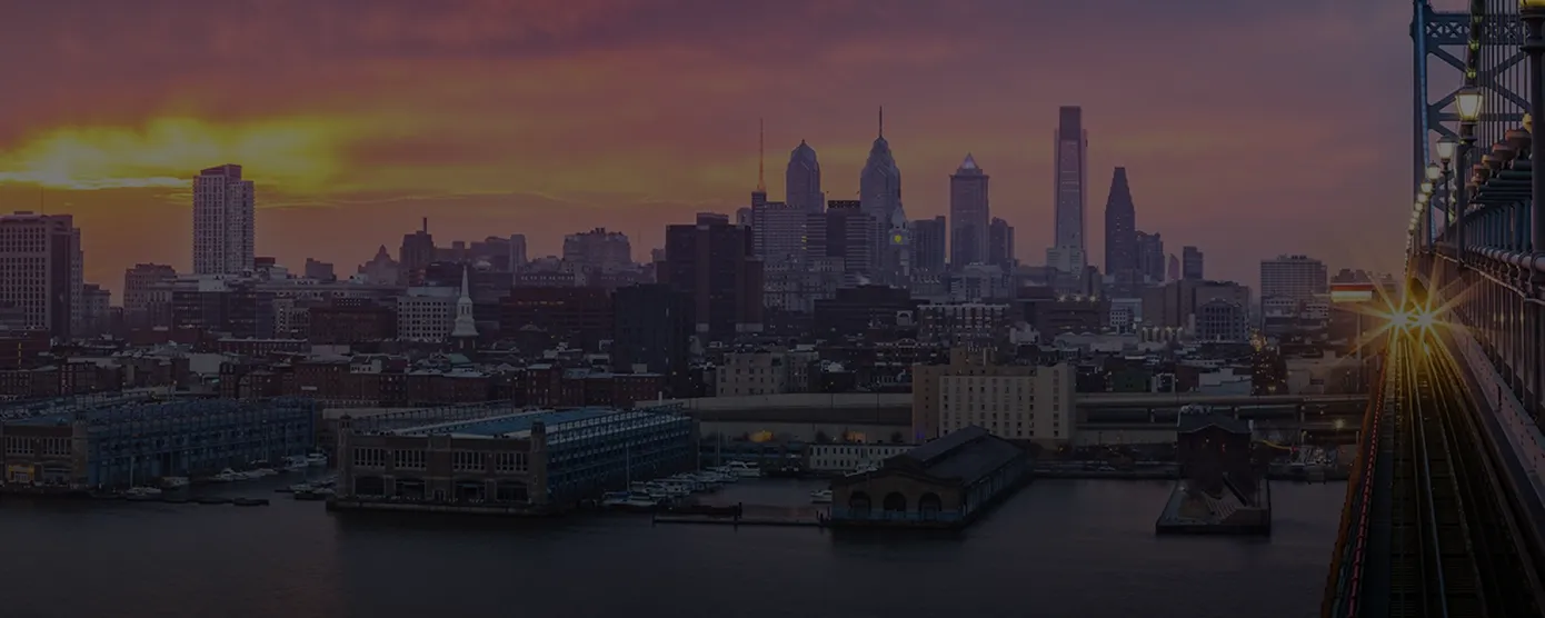 Aerial view of downtown Philadelphia, PA skyline highlighting best internet providers in Philadelphia.