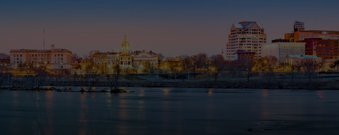 Trenton, NJ downtown skyline and lake highlighting banner for Best Internet Providers in Trenton, NJ.