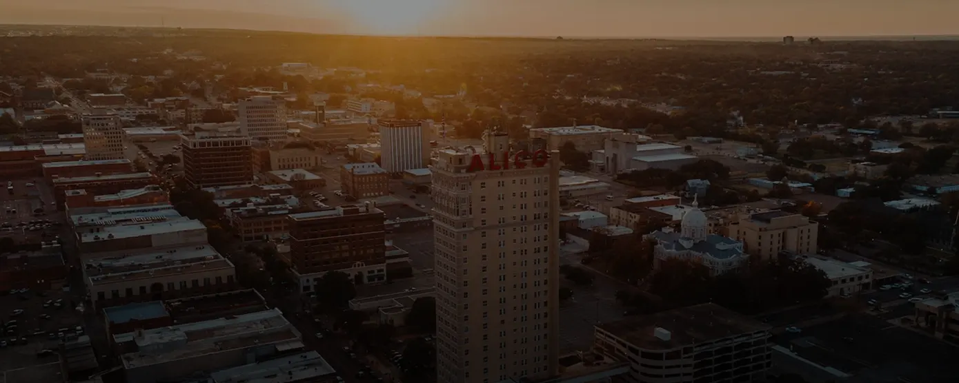 Aerial view of Waco, Texas, showcasing the city layout and landscape with text “Reliable Internet Providers in Waco, TX: Find What Fits You with Talk Walk Connection.”