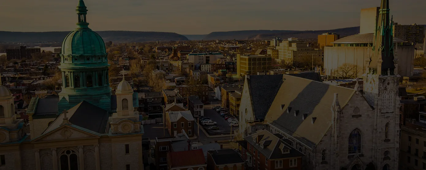 Aerial view of Harrisburg, Pennsylvania, cityscape used as banner for “The Best Internet Providers in Harrisburg, PA — We Did the Homework, So You Don’t Have To.