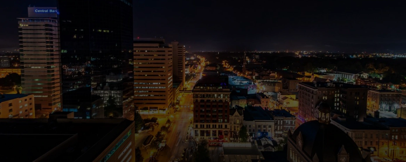 Skyline of Lexington, Kentucky with surrounding neighborhoods and greenery, highlighting internet availability – banner for 'Internet Providers in Lexington, KY – Compare and Choose Easily'