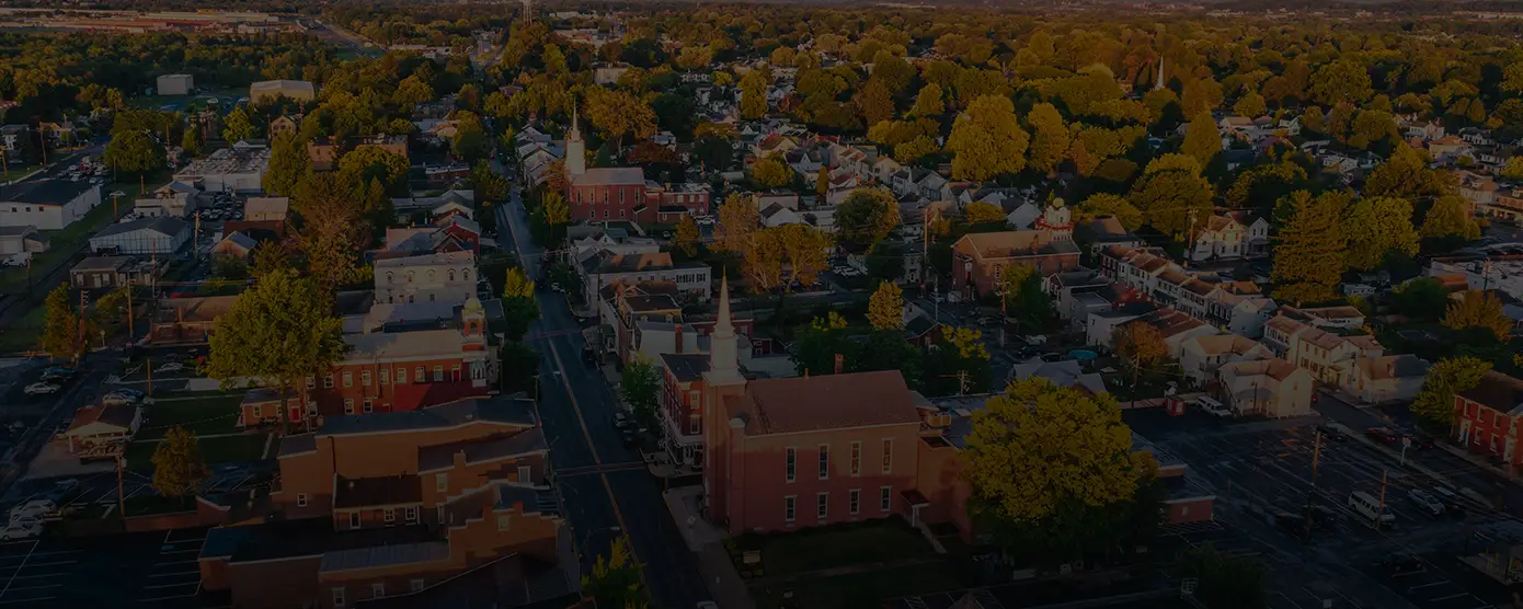 Aerial view of Mechanicsburg, Pennsylvania, highlighting the town and neighborhoods, featured in a guide to Reliable Internet Providers Mechanicsburg, PA — Verified by Talk Walk Connection.