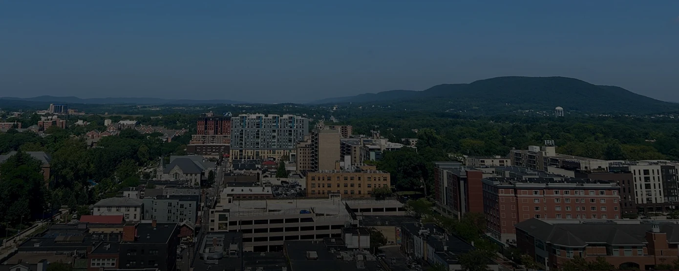 Aerial view of State College, Pennsylvania, showcasing the city and surrounding neighborhoods, featured in a guide about Reliable Internet Providers State College, PA.